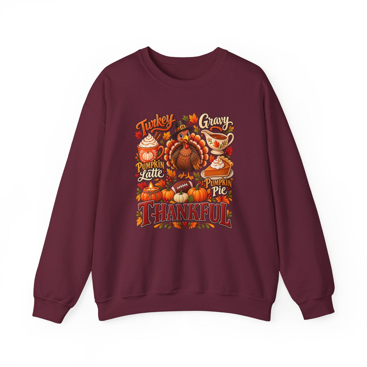 Thankful Thanksgiving Sweatshirt — Cute Turkey & Fall Harvest Crewneck