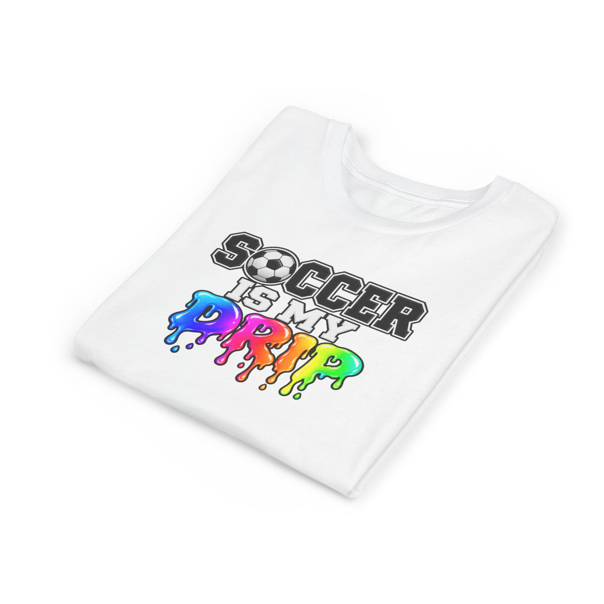 Youth Tee — "Soccer Is My Drip" Colorful Drip Soccer Graphic