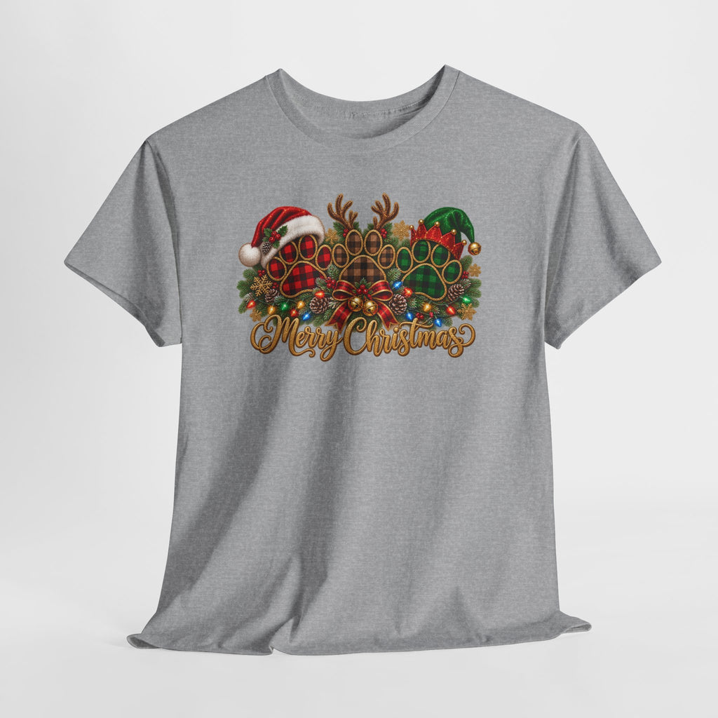 Merry Christmas Paw Prints Holiday Graphic Tee