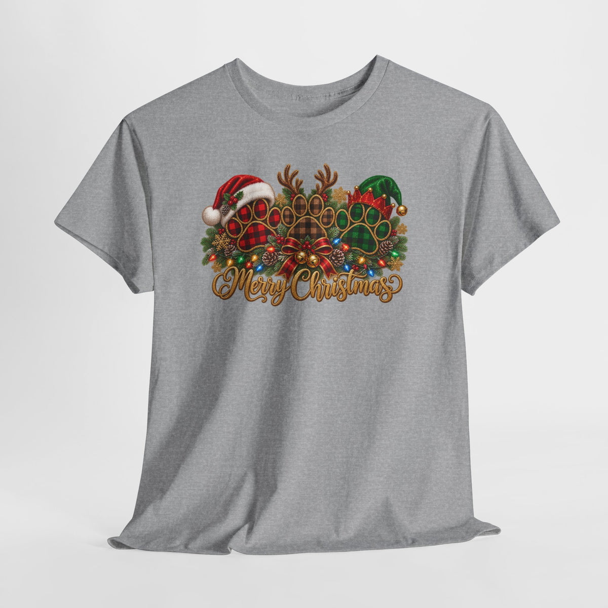 Merry Christmas Paw Prints Holiday Graphic Tee
