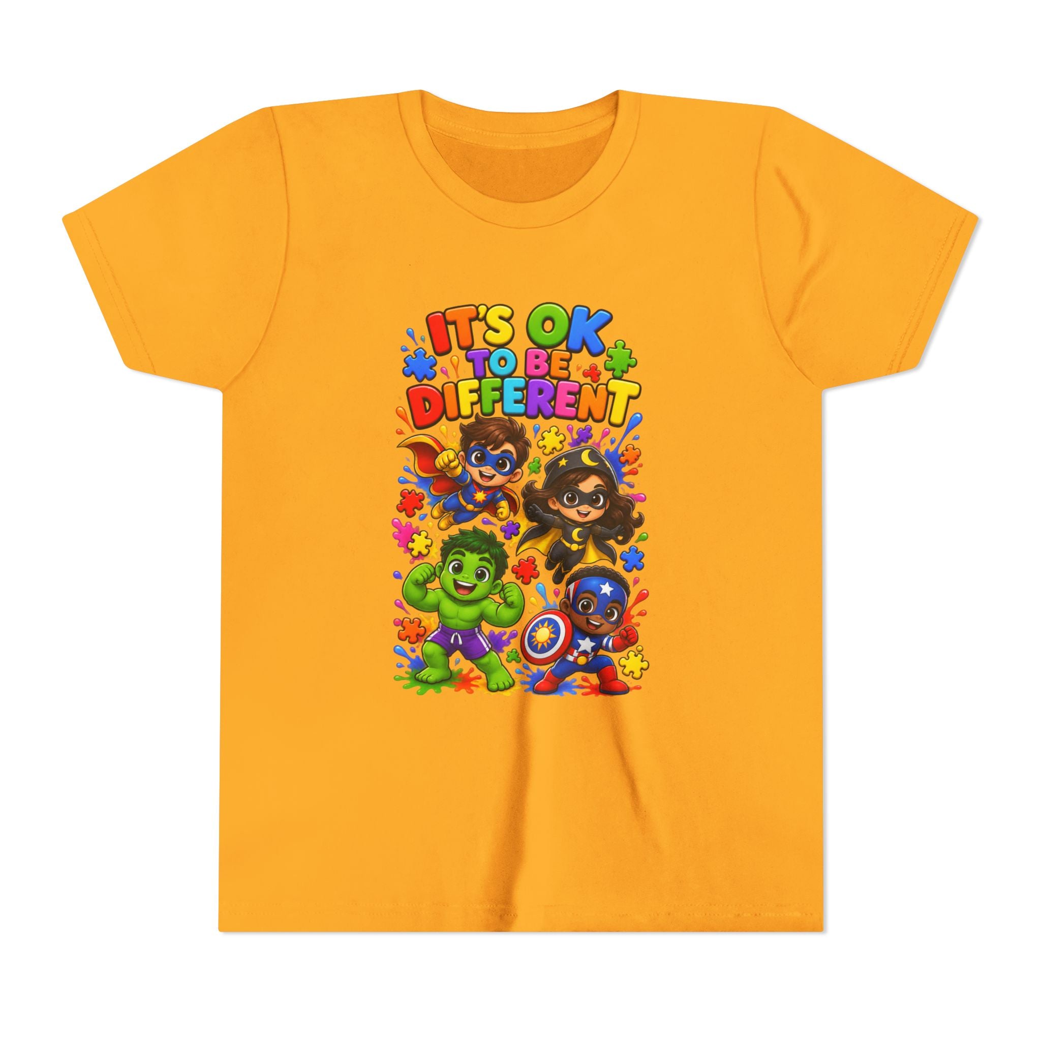 Kids T-Shirt — "It's OK to Be Different" Colorful Superhero Diversity Tee