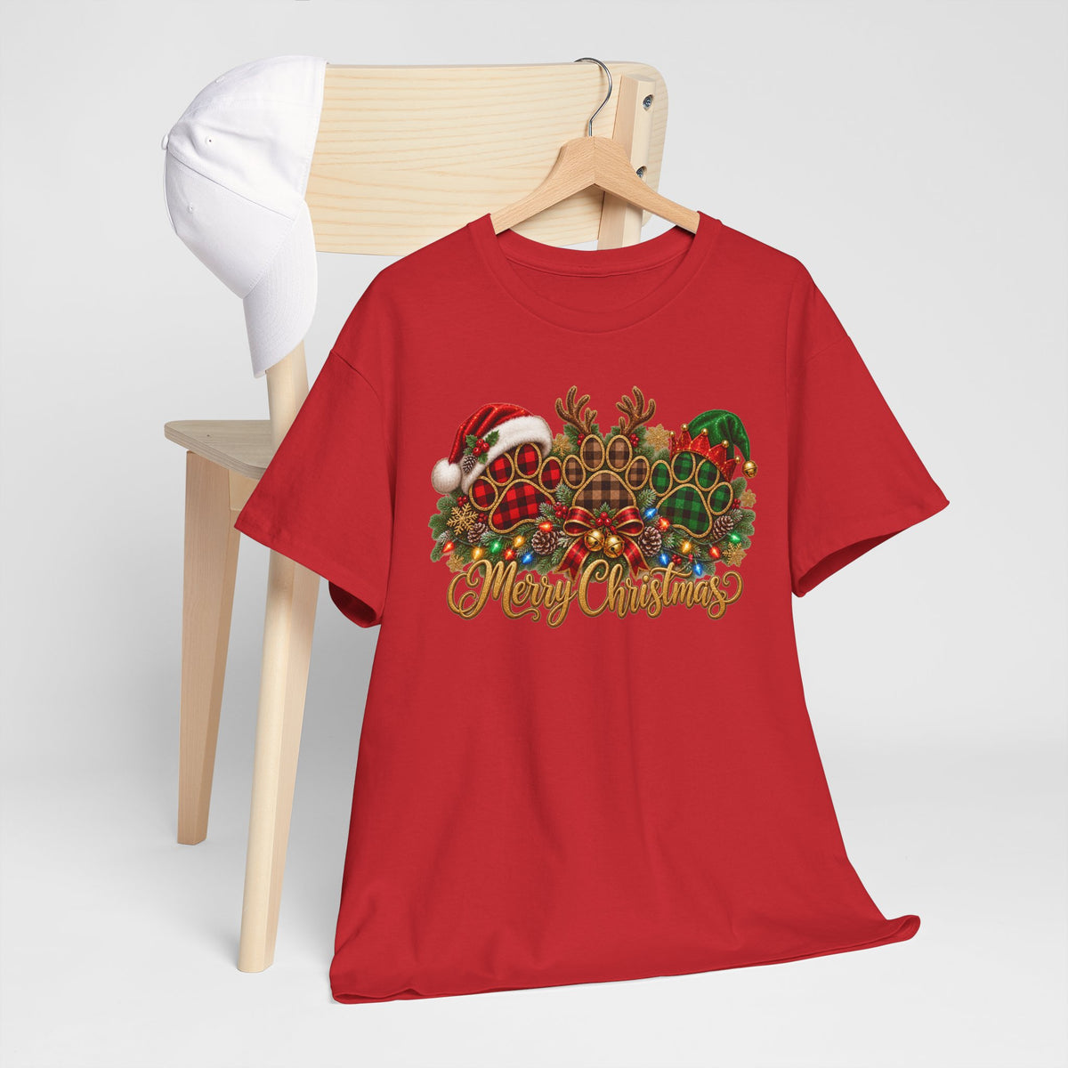 Merry Christmas Paw Prints Holiday Graphic Tee