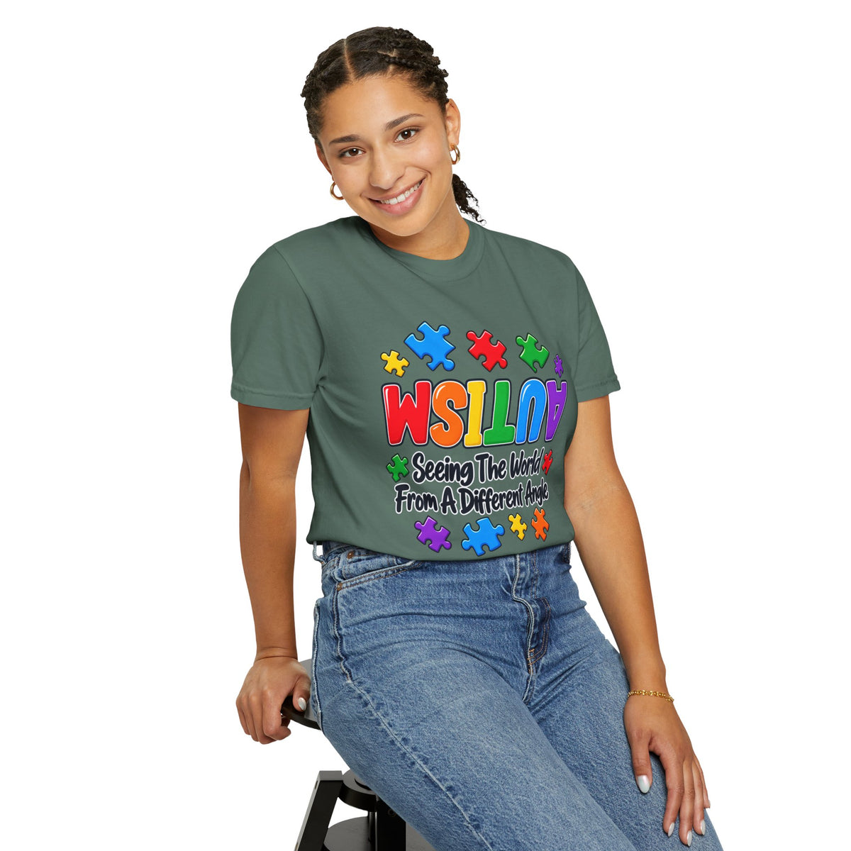 Autism Awareness T-Shirt — "Seeing the World From a Different Angle" Puzzle Design