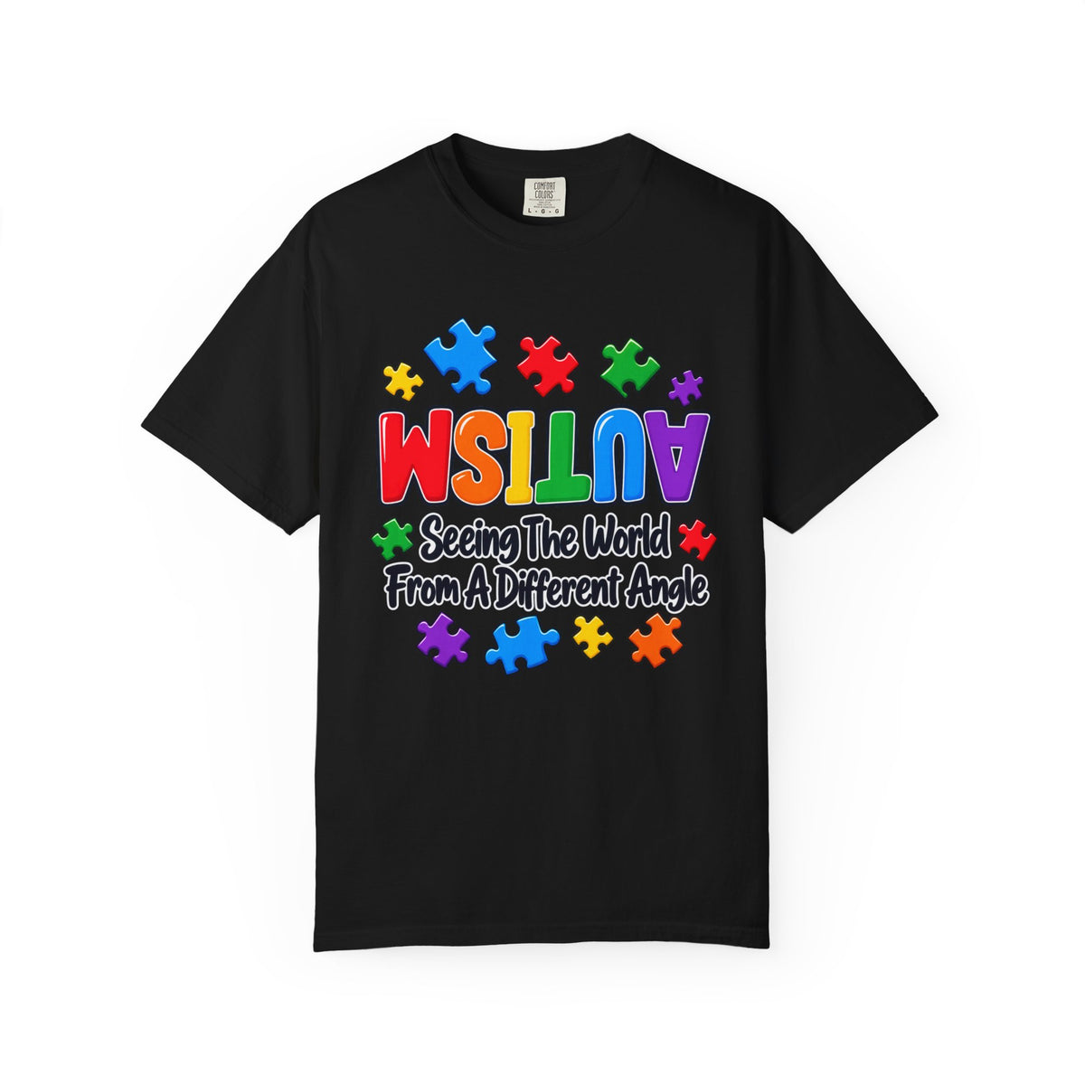 Autism Awareness T-Shirt — "Seeing the World From a Different Angle" Puzzle Design