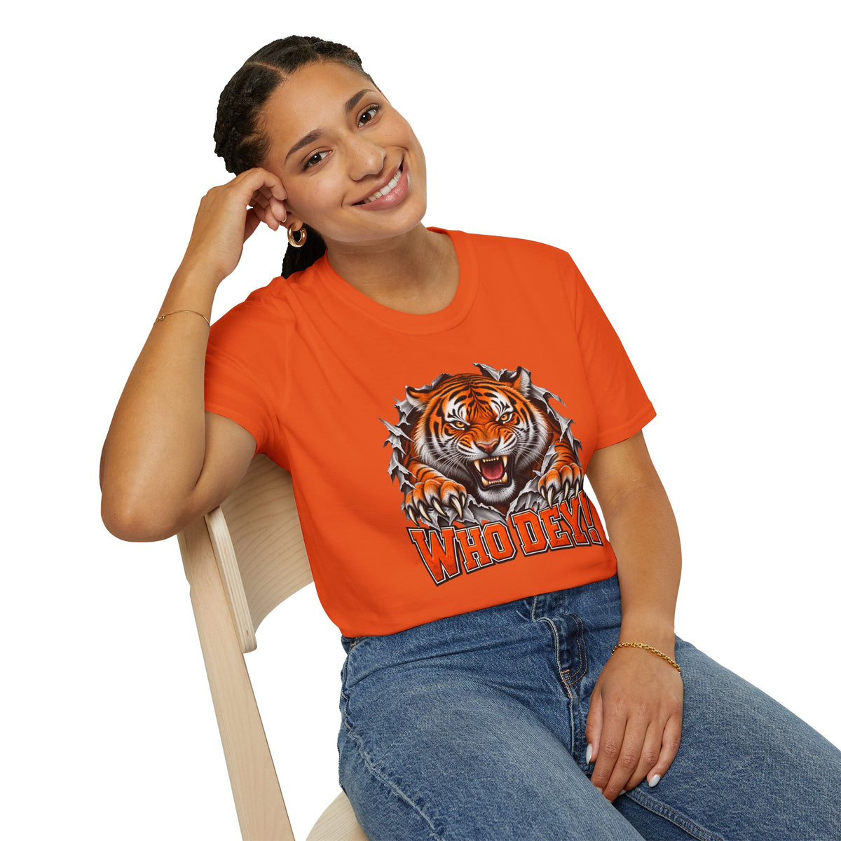Tiger Graphic T-Shirt — "Who Dey!" Fierce Roaring Design