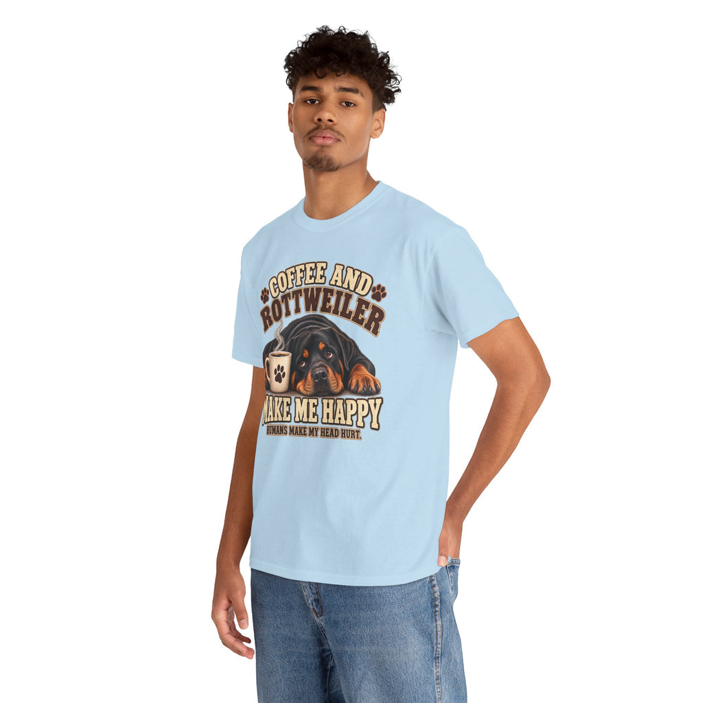 Coffee and Rottweiler Tee — "Coffee and Rottweiler Make Me Happy" Dog Lover Shirt