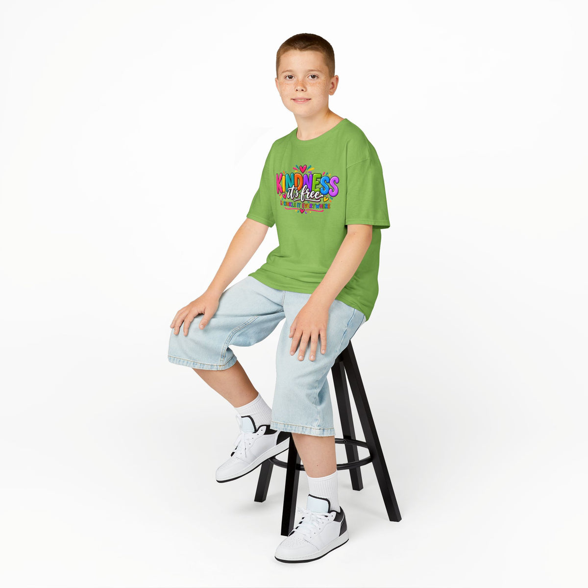 Kids Tee — "Kindness Is Free" Colorful Rainbow Graphic