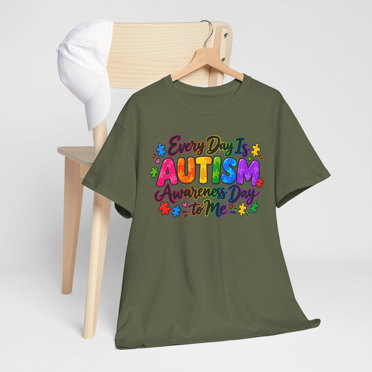Autism Awareness T-Shirt — "Every Day Is Autism Awareness Day to Me" Colorful Puzzle Tee