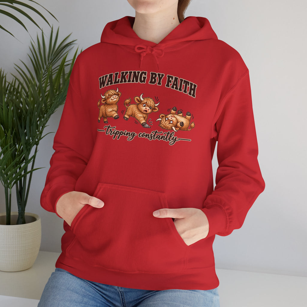 Walking by Faith Christian Highland Cow Hoodie