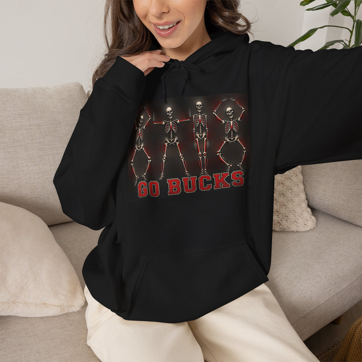 Go Bucks Hoodie — Vintage Red Deer Antlers Graphic Hooded Sweatshirt