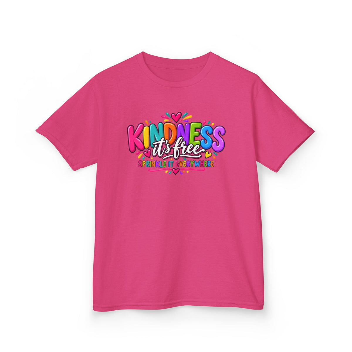 Kids Tee — "Kindness Is Free" Colorful Rainbow Graphic