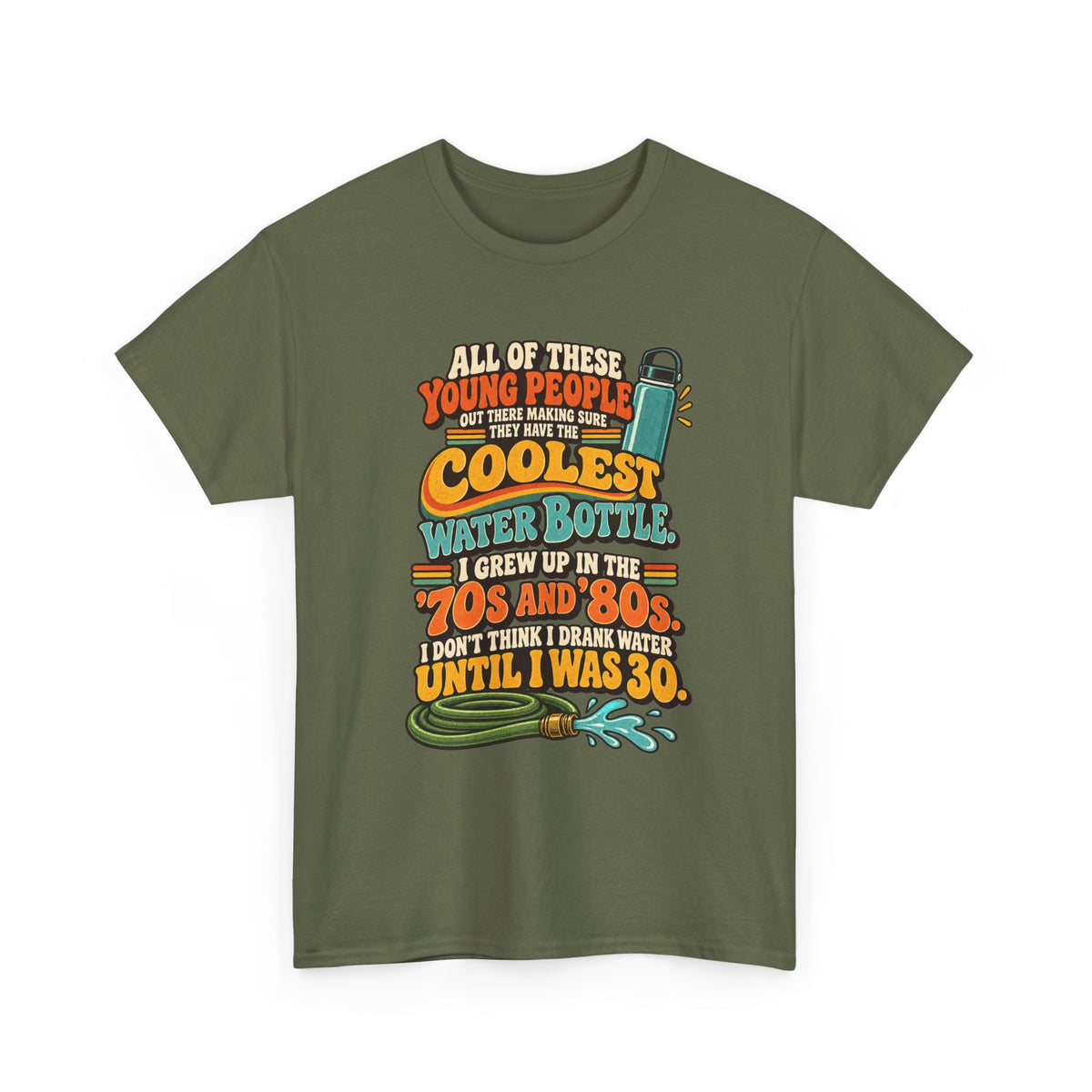 Retro 70s-80s Funny Water Bottle Tee — "Coolest Water Bottle" Graphic T-Shirt