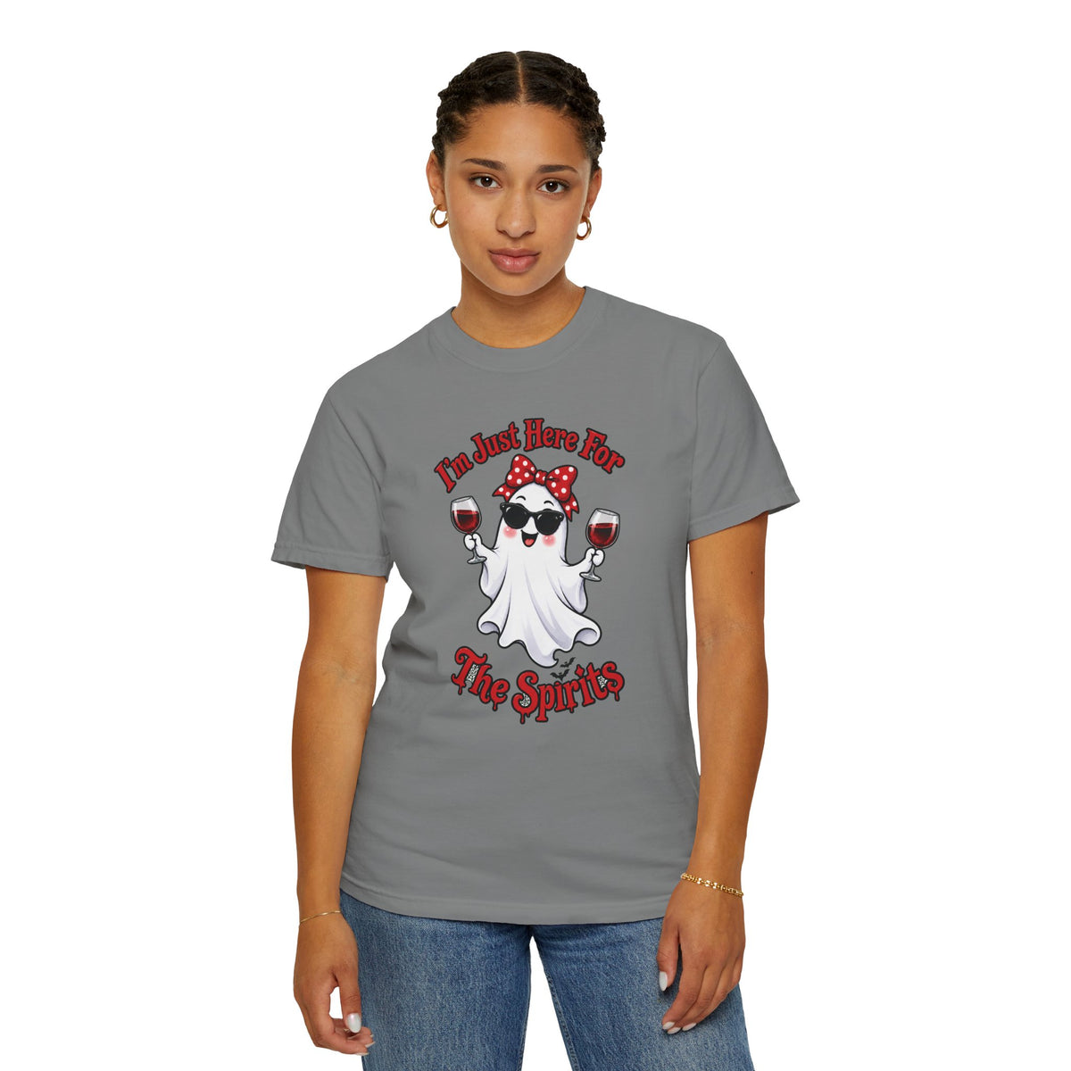 Wine Ghost T-Shirt — "I'm Just Here For The Spirits" Halloween Tee