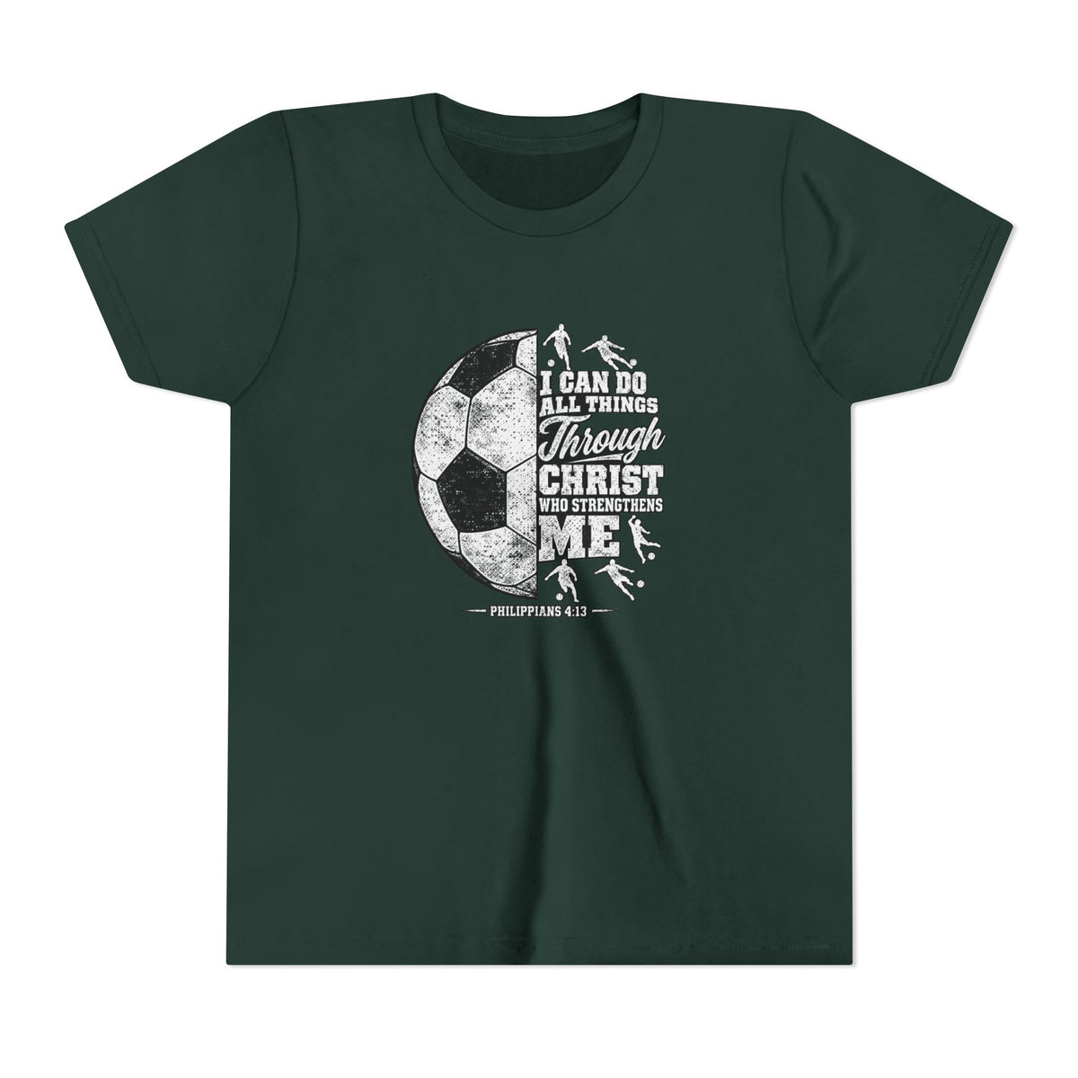 Youth Soccer Tee — "I Can Do All Things Through Christ" Inspirational Sports Shirt