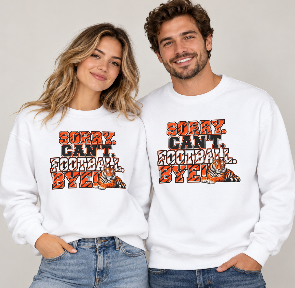 Sorry Can’t Football Bye! Crewneck Sweatshirt – Tiger Mascot Game Day Pullover
