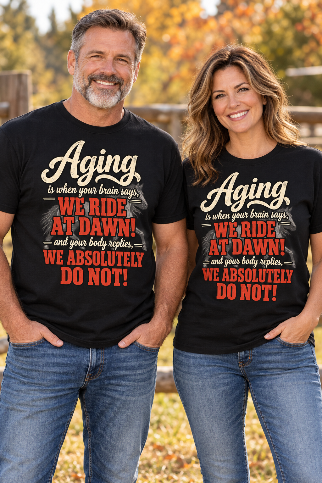 Aging: When Your Brain Says “We Ride at Dawn” Funny Graphic Tee