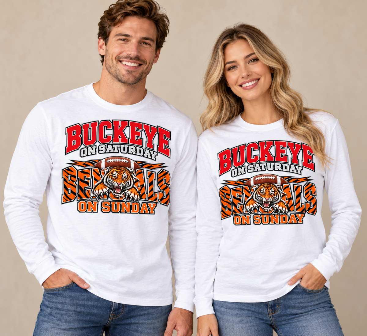 Buckeye Football Long Sleeve Tee – Saturday & Sunday Game Day Shirt