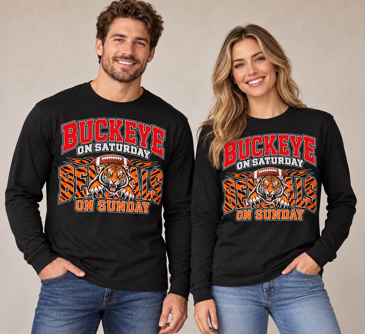 Buckeye Football Long Sleeve Tee – Saturday & Sunday Game Day Shirt
