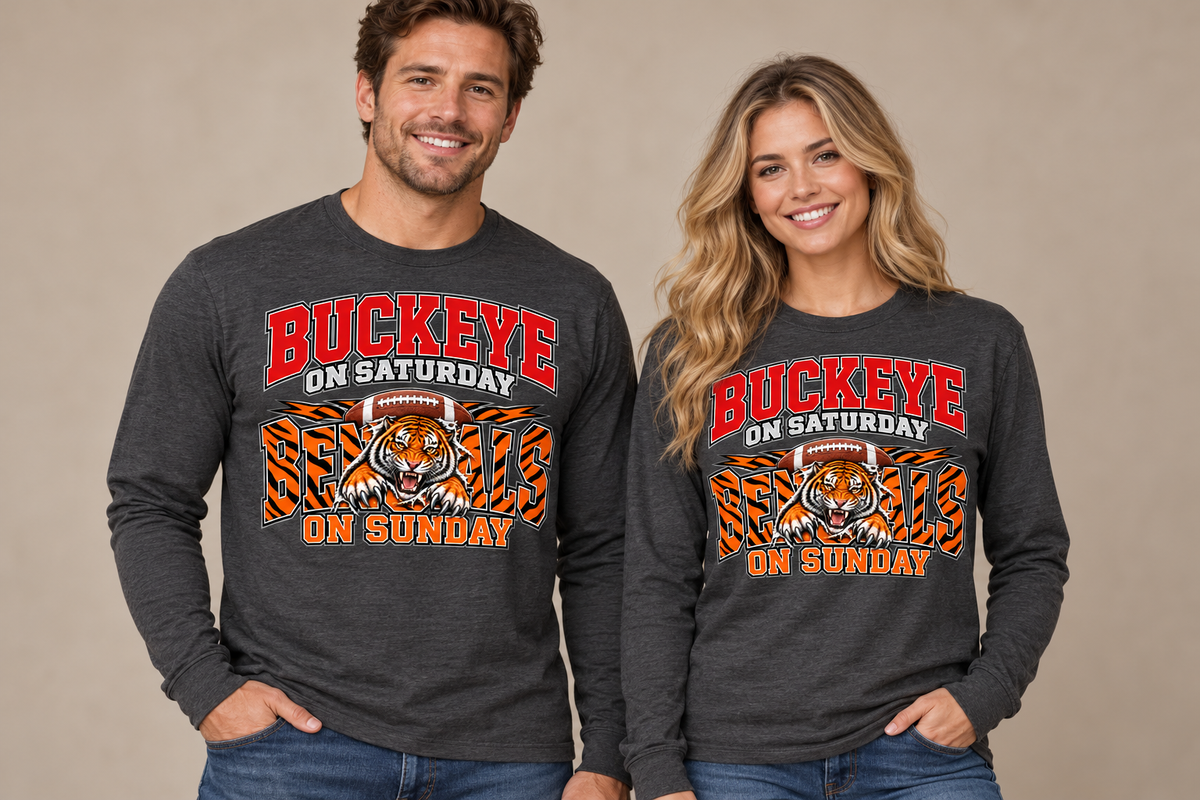 Buckeye Football Long Sleeve Tee – Saturday & Sunday Game Day Shirt