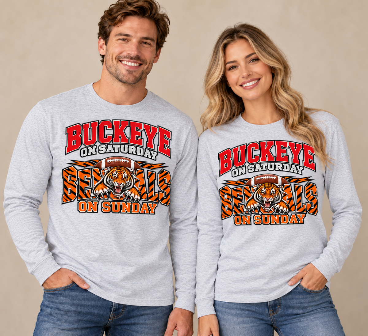 Buckeye Football Long Sleeve Tee – Saturday & Sunday Game Day Shirt