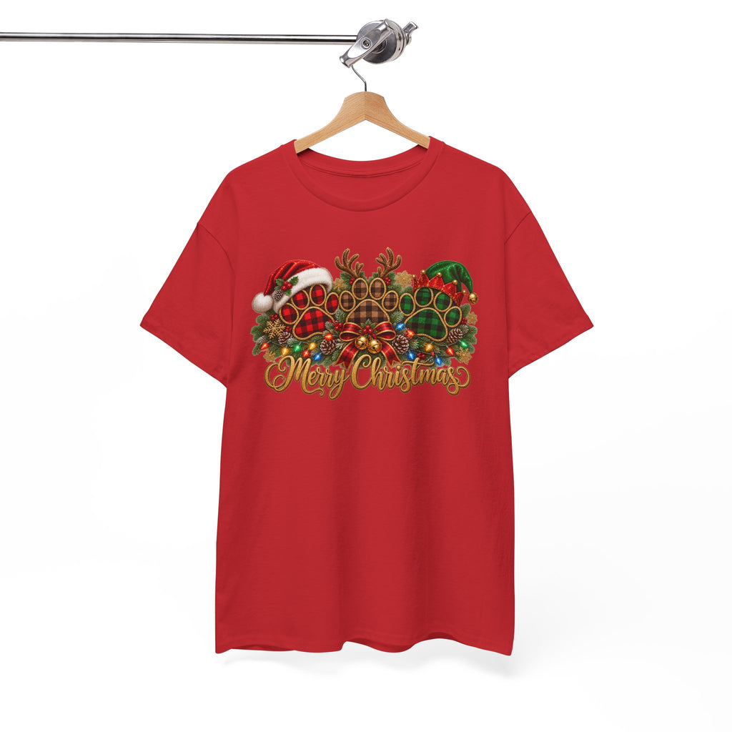 Merry Christmas Paw Prints Holiday Graphic Tee