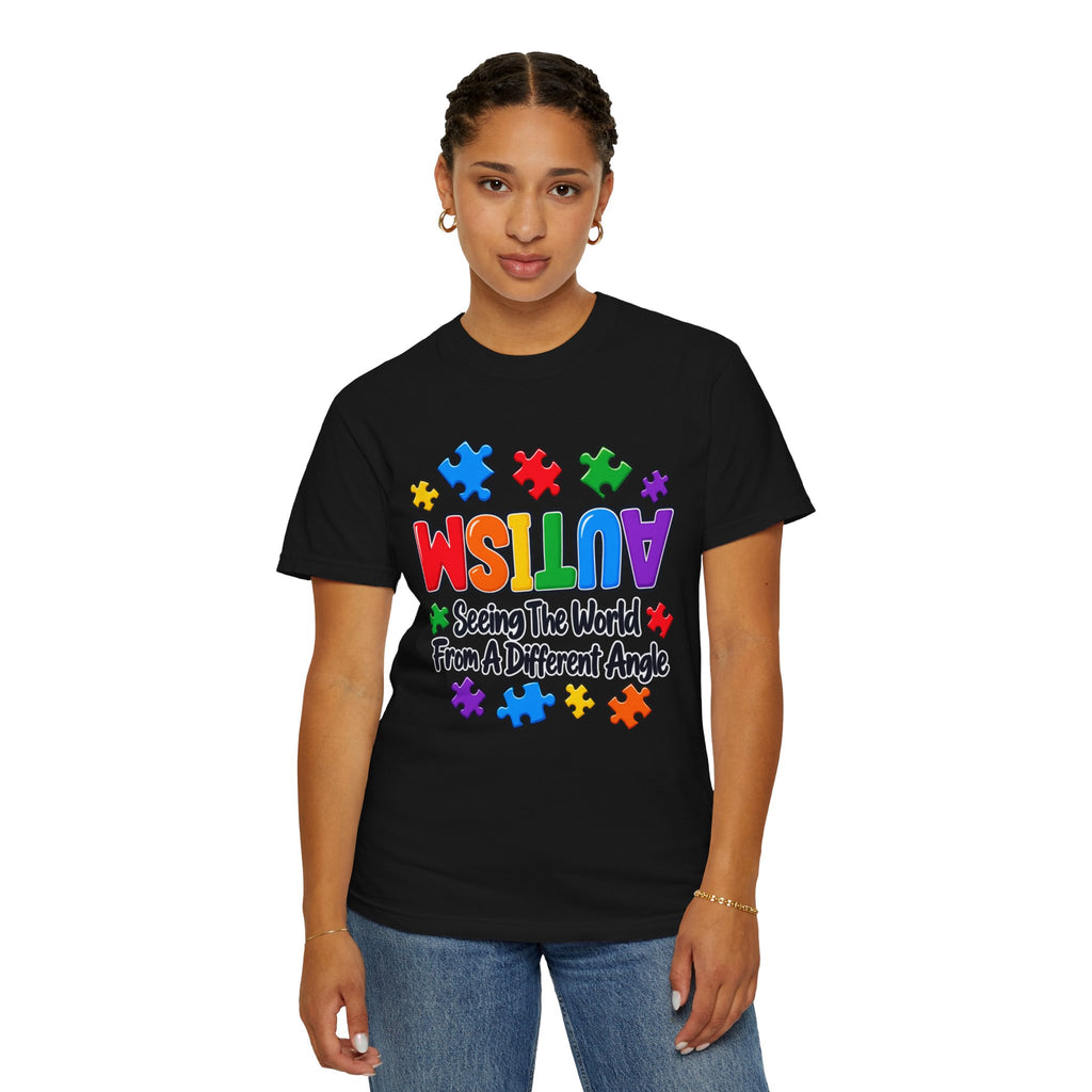 Autism Awareness T-Shirt — "Seeing the World From a Different Angle" Puzzle Design