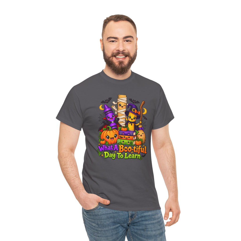 Halloween Teacher Tee — "What A Boo-tiful Day To Learn" Kids' Classroom Shirt