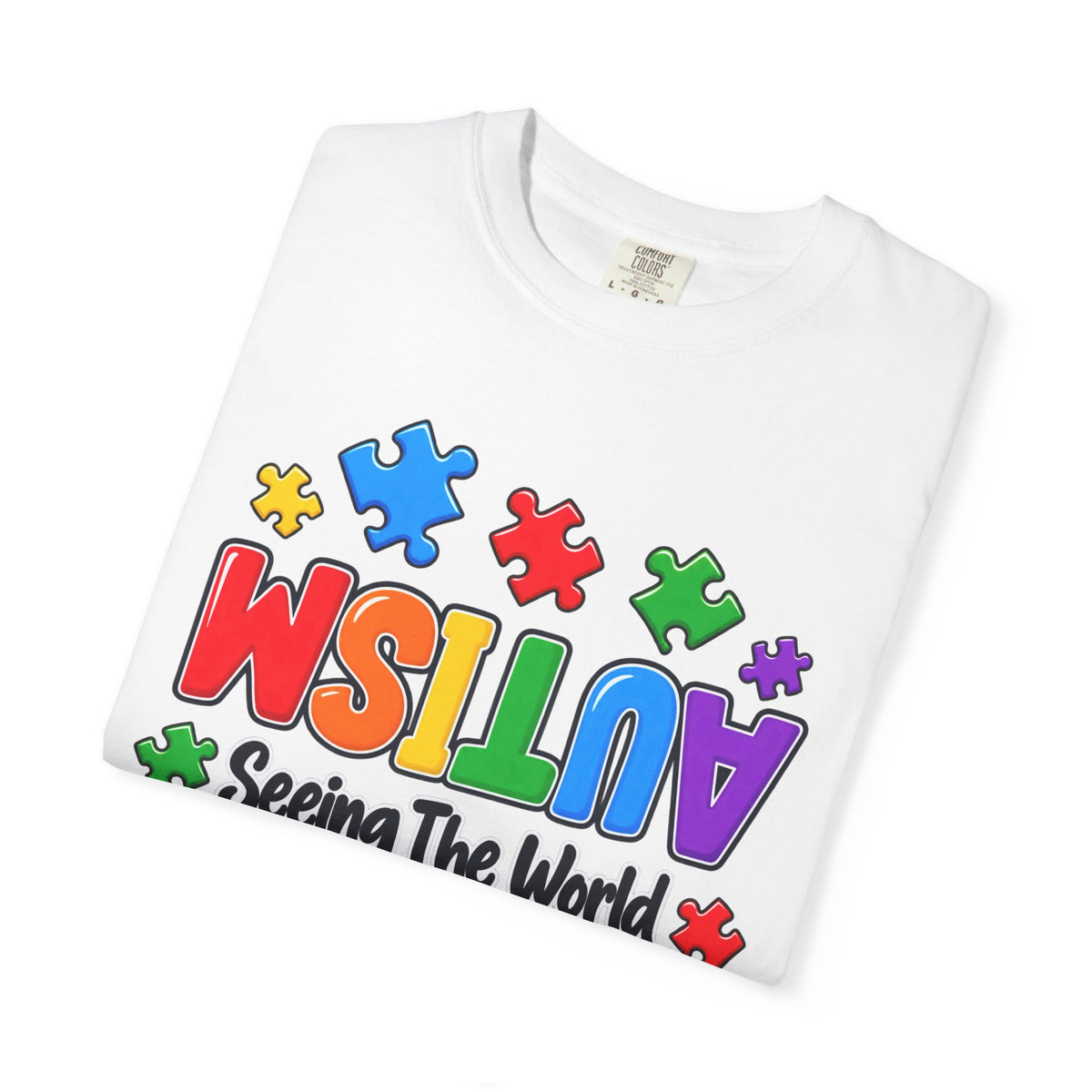 Autism Awareness T-Shirt — "Seeing the World From a Different Angle" Puzzle Design