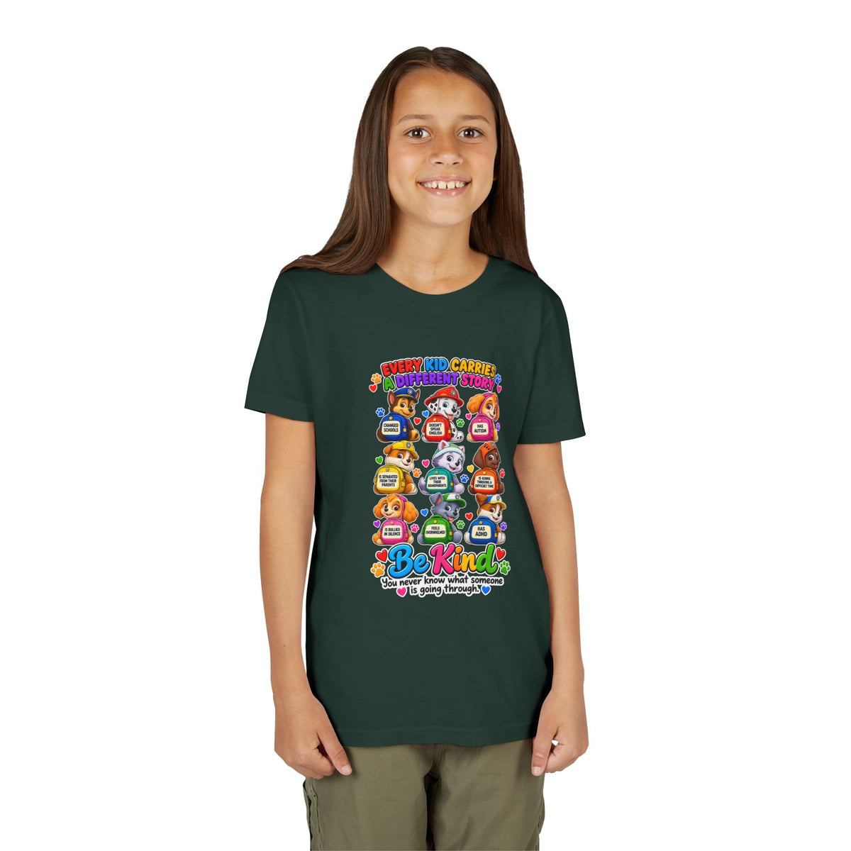 Be Kind Youth Short Sleeve Tee – Colorful Cartoon Character Shirt