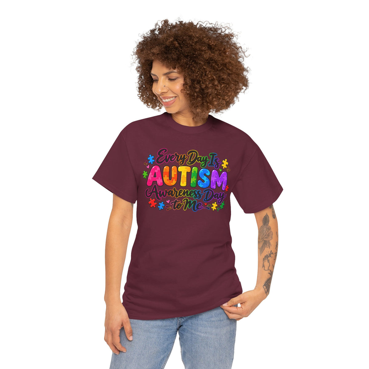 Autism Awareness T-Shirt — "Every Day Is Autism Awareness Day to Me" Colorful Puzzle Tee