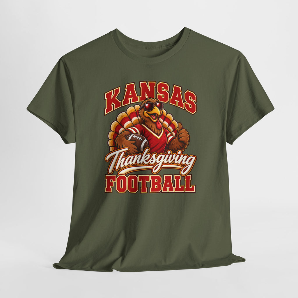 Kansas Thanksgiving Football T‑Shirt — Turkey Mascot Holiday Game Tee