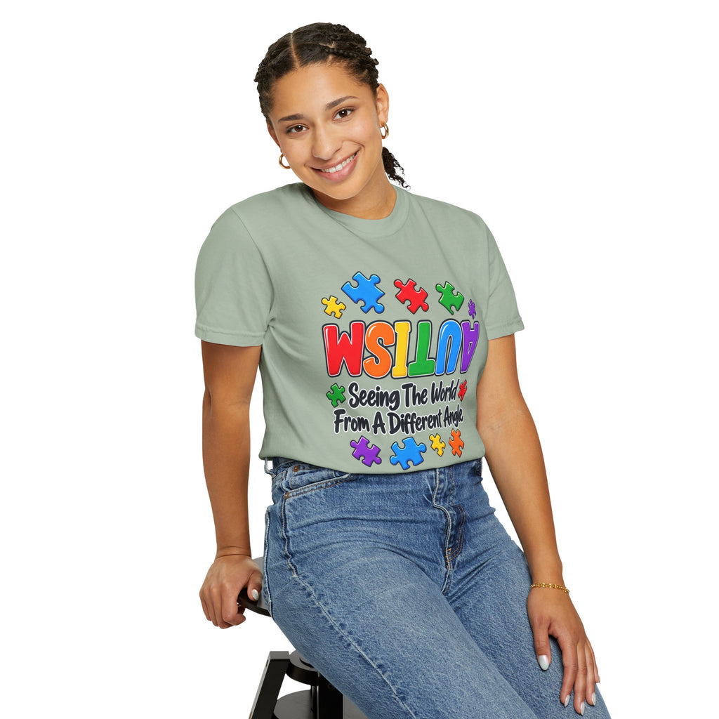 Autism Awareness T-Shirt — "Seeing the World From a Different Angle" Puzzle Design