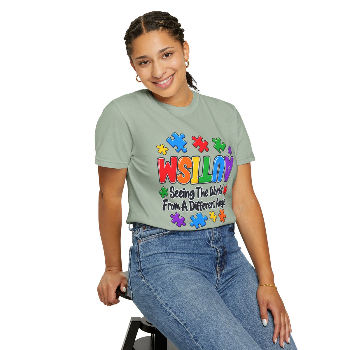 Autism Awareness T-Shirt — "Seeing the World From a Different Angle" Puzzle Design