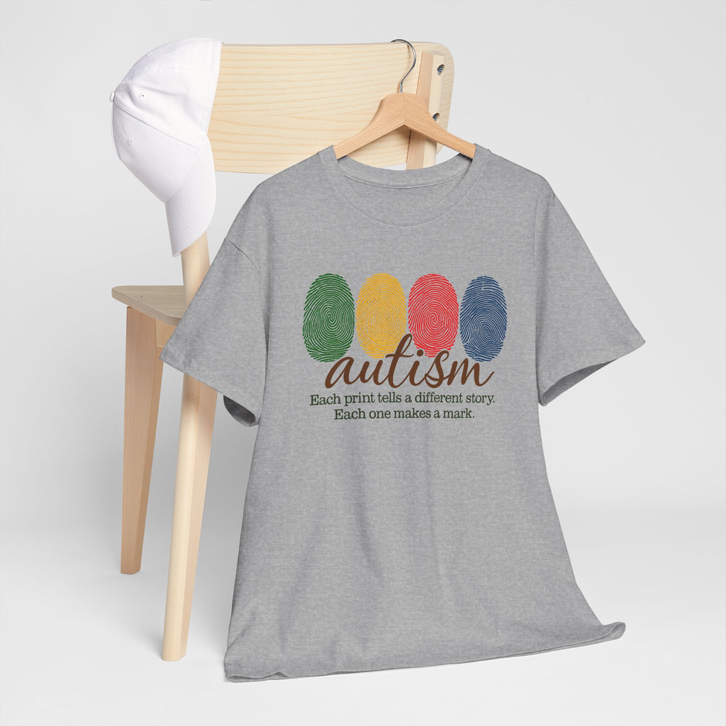 Autism Awareness T-Shirt — "Each Print Tells a Different Story" Colorful Fingerprint Tee