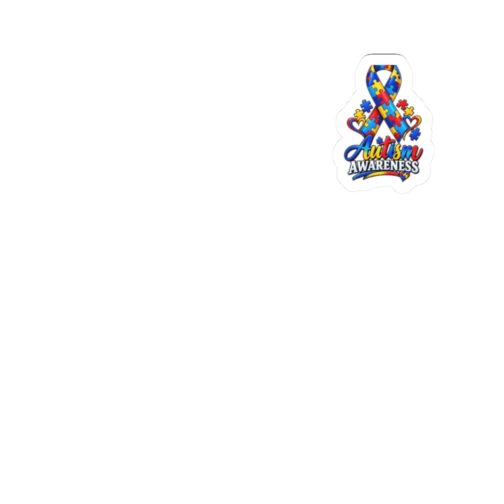 Autism Awareness Ribbon Kiss-Cut Sticker — Colorful Puzzle Heart Support Decal