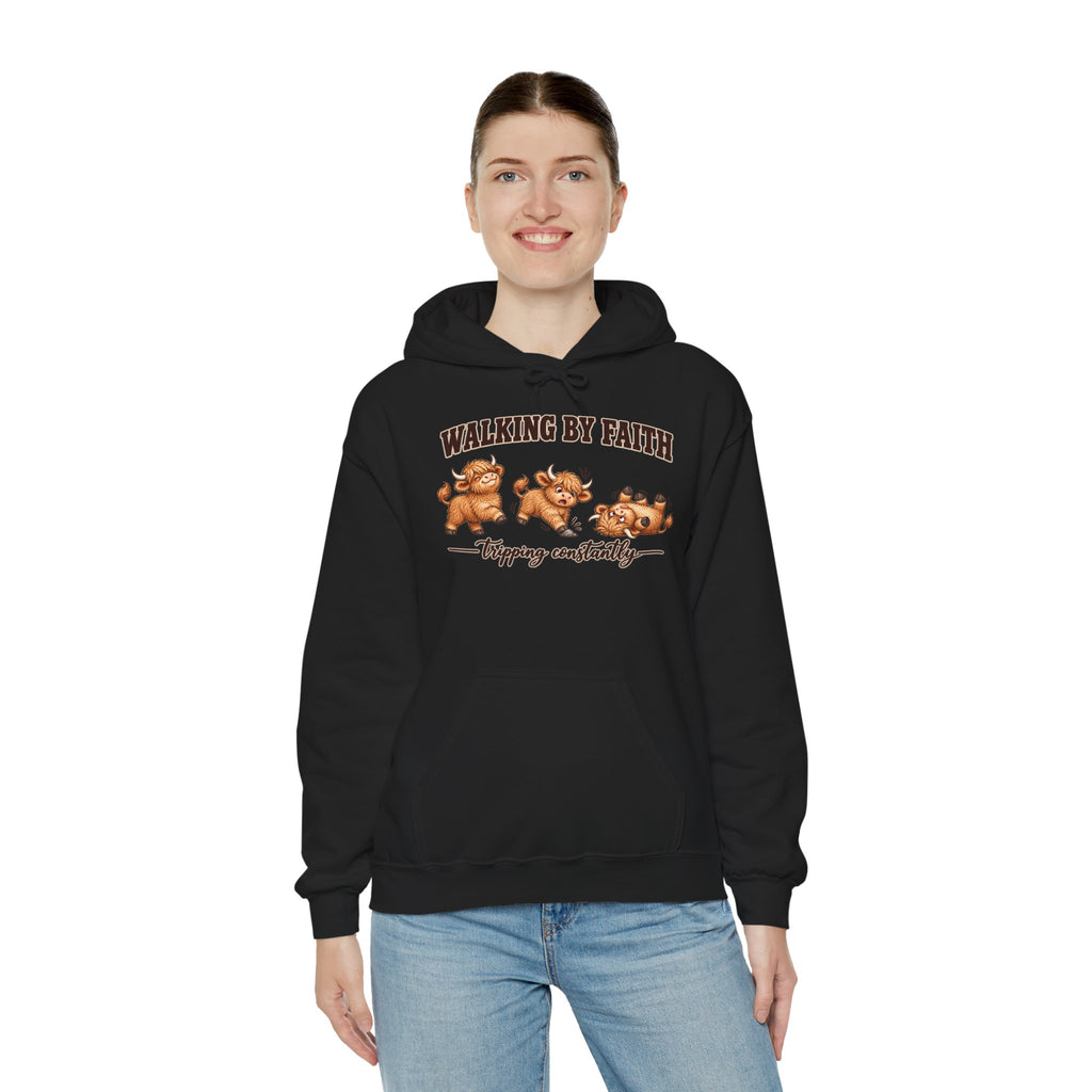 Walking by Faith Christian Highland Cow Hoodie