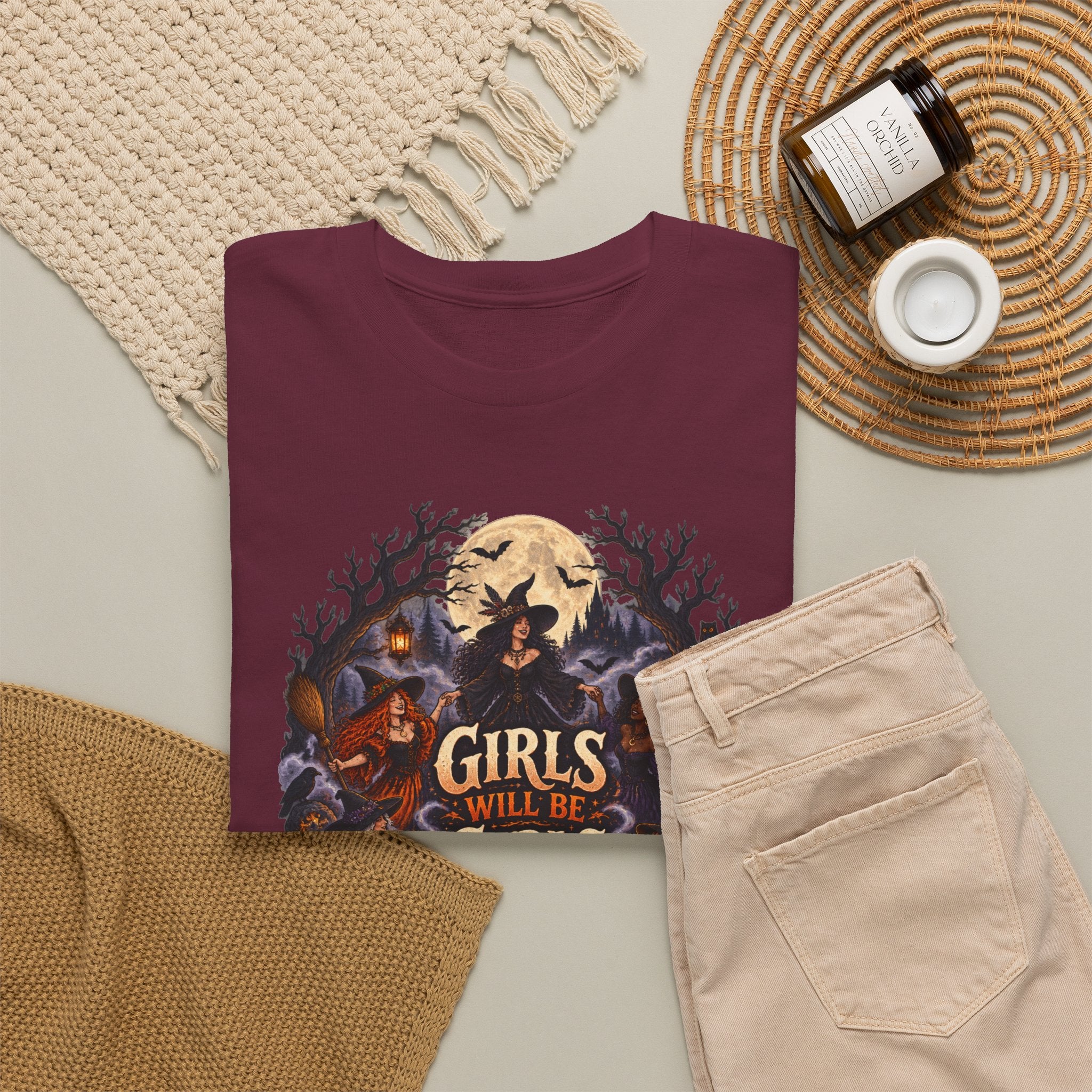 Girls Will Be Girls T-Shirt — Witchy Campfire Illustration Tee