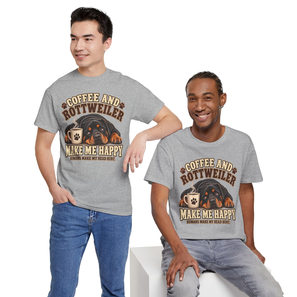 Coffee and Rottweiler Tee — "Coffee and Rottweiler Make Me Happy" Dog Lover Shirt