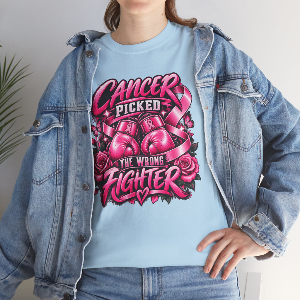 Cancer Picked The Wrong Fighter T-Shirt — Breast Cancer Awareness Support Tee