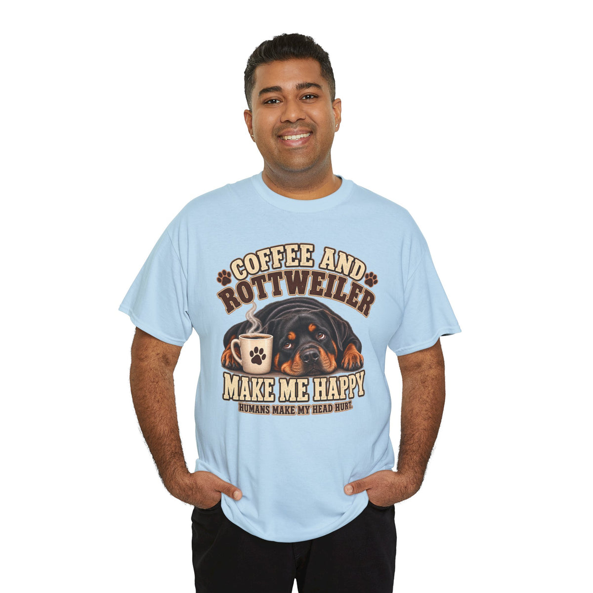 Coffee and Rottweiler Tee — "Coffee and Rottweiler Make Me Happy" Dog Lover Shirt