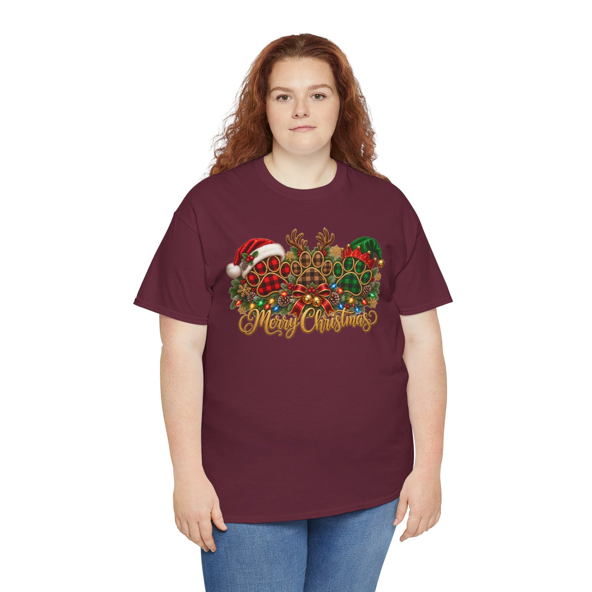 Merry Christmas Paw Prints Holiday Graphic Tee