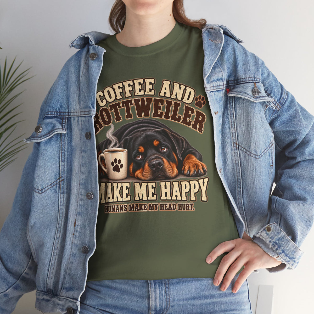 Coffee and Rottweiler Tee — "Coffee and Rottweiler Make Me Happy" Dog Lover Shirt