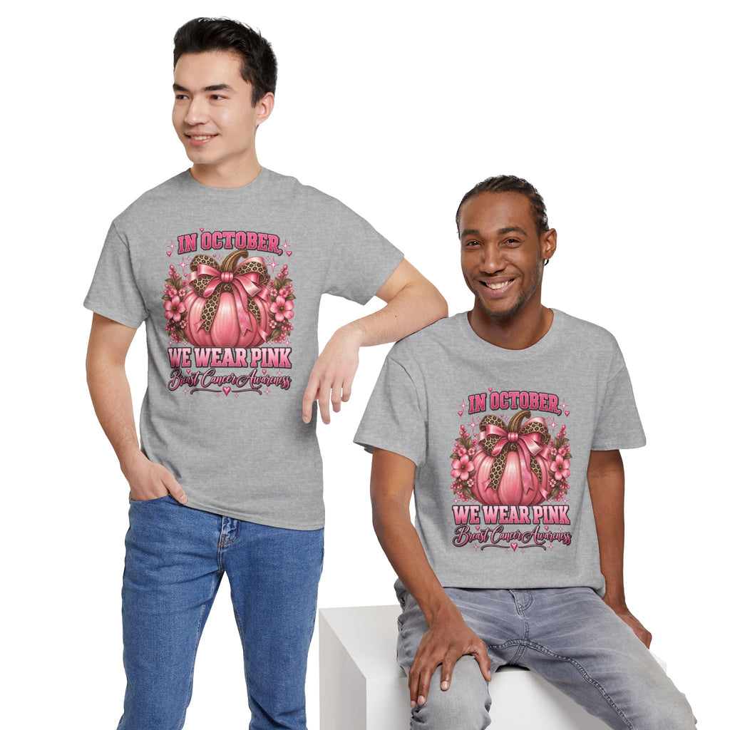 Breast Cancer Awareness T-Shirt — "In October We Wear Pink" Pumpkin Design