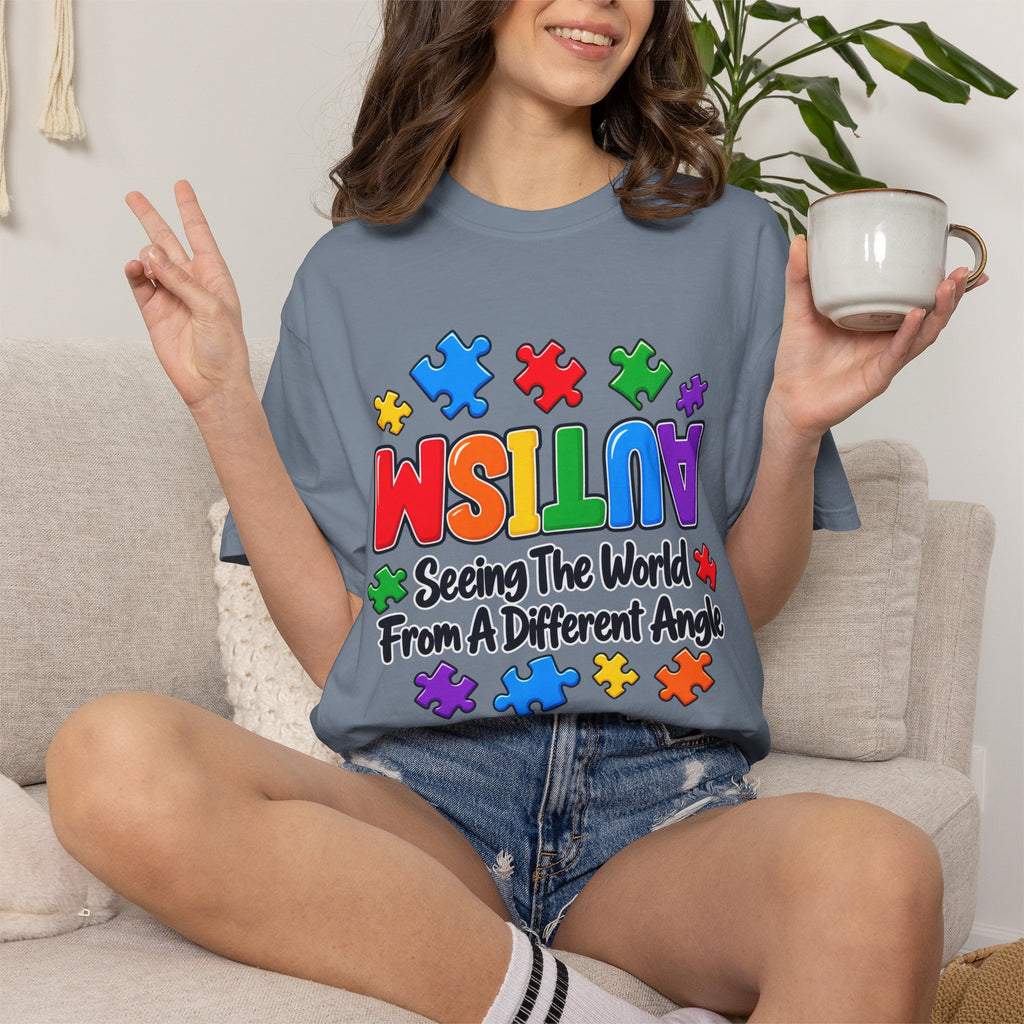 Autism Awareness T-Shirt — "Seeing the World From a Different Angle" Puzzle Design