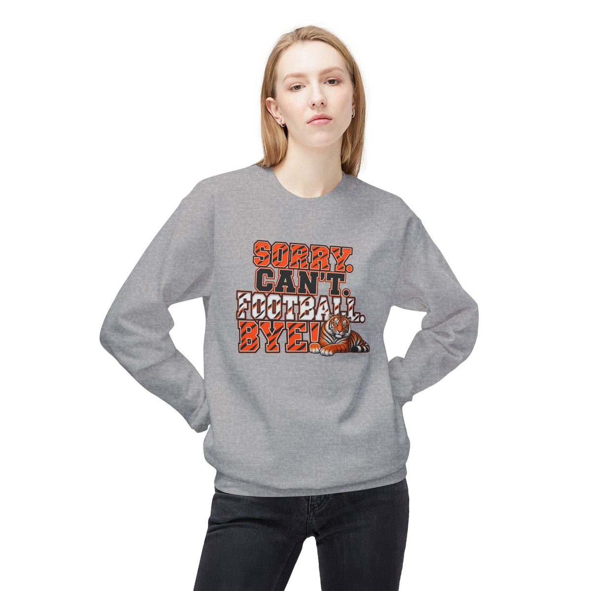 Sorry Can’t Football Bye! Crewneck Sweatshirt – Tiger Mascot Game Day Pullover
