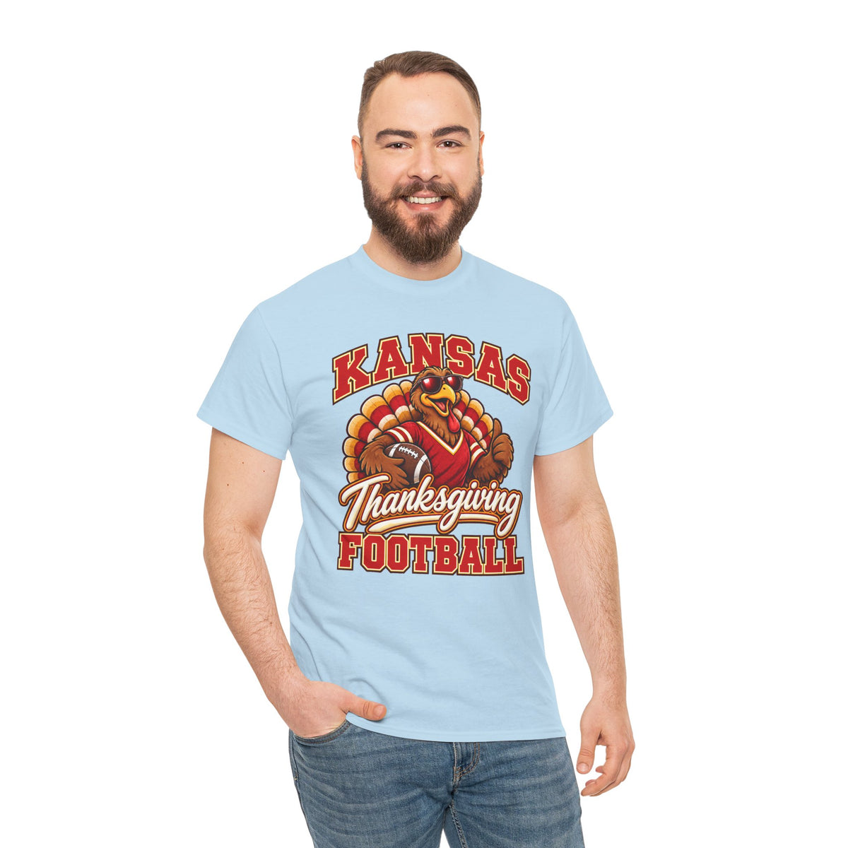 Kansas Thanksgiving Football T‑Shirt — Turkey Mascot Holiday Game Tee
