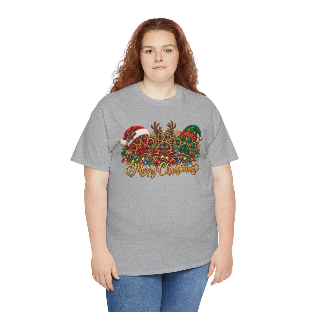 Merry Christmas Paw Prints Holiday Graphic Tee