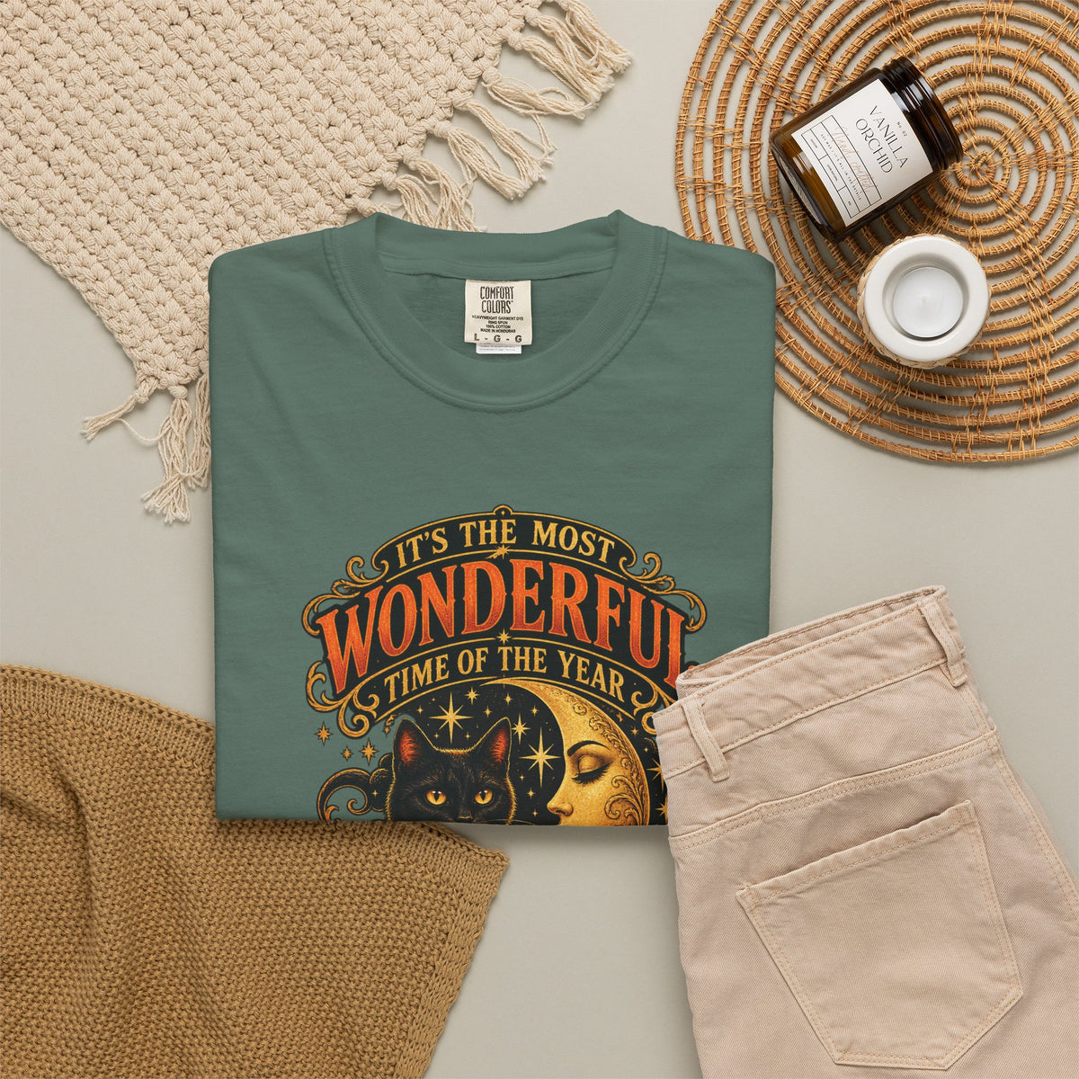 T-Shirt — "It's the Most Wonderful Time of the Year" Halloween Black Cat & Pumpkin