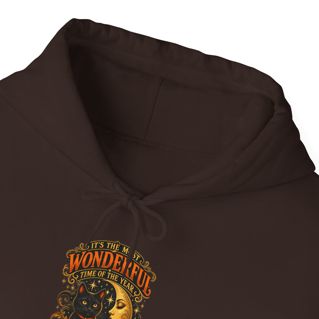 Halloween Black Cat Moon Hoodie – Vintage Pumpkin & Crescent Moon Fall Sweatshirt