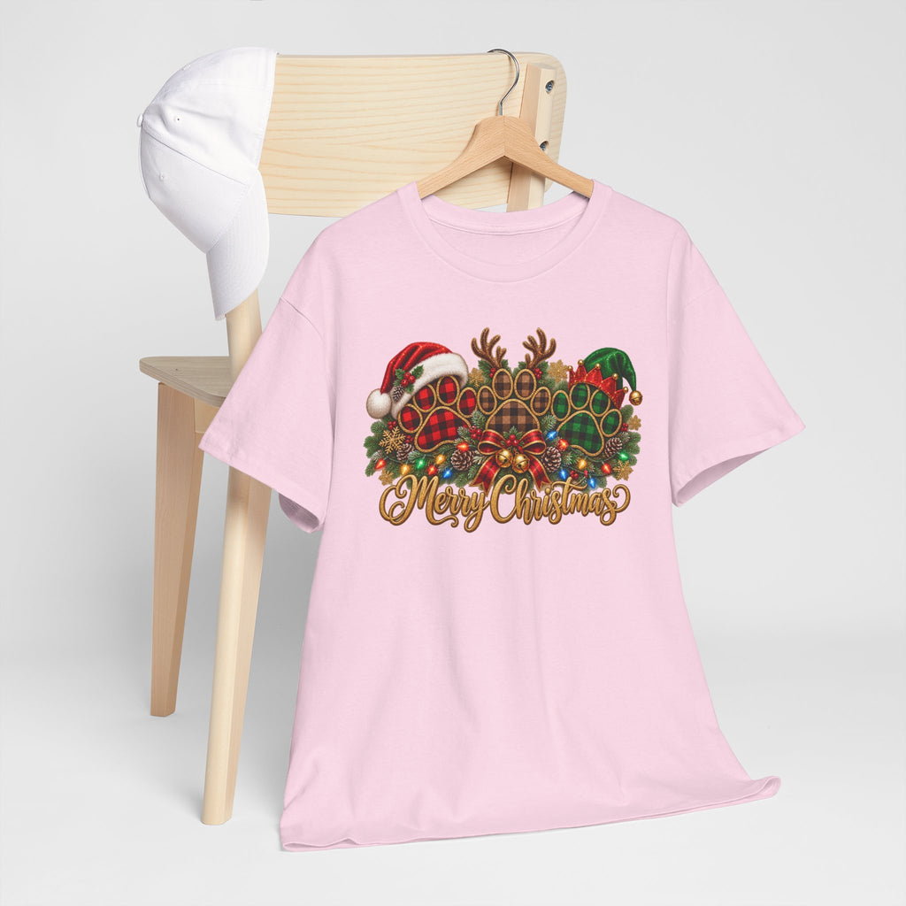 Merry Christmas Paw Prints Holiday Graphic Tee